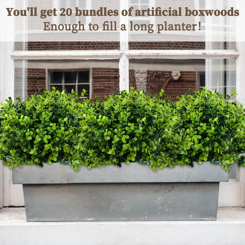 ColoPlay 20 Bundles Artificial Greenery Boxwood Plants, Fake Plant for Garden Porch, Window Box, Home Wedding, Farmhouse, and Indoor Outdoor Decoration - Image 3