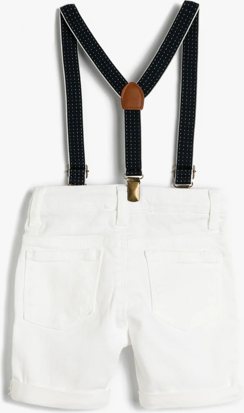 KOTON Denim Shorts with Strap Pockets Cotton Adjustable Elastic Waist