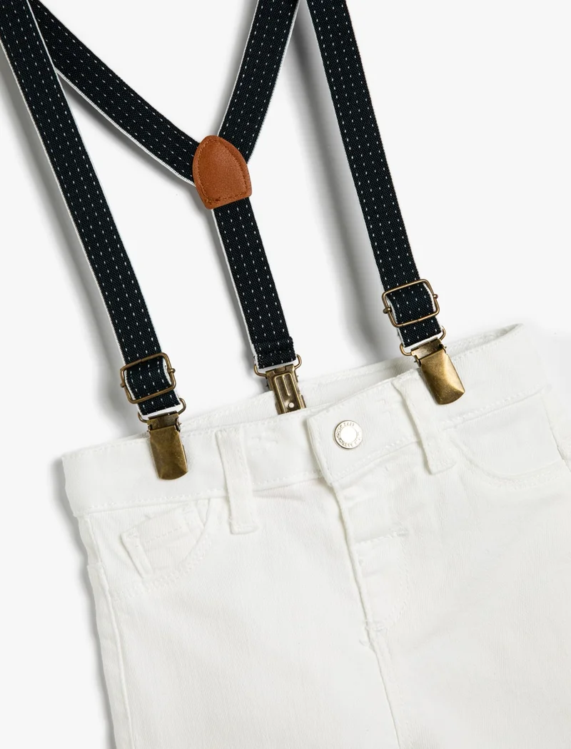 KOTON Denim Shorts with Strap Pockets Cotton Adjustable Elastic Waist
