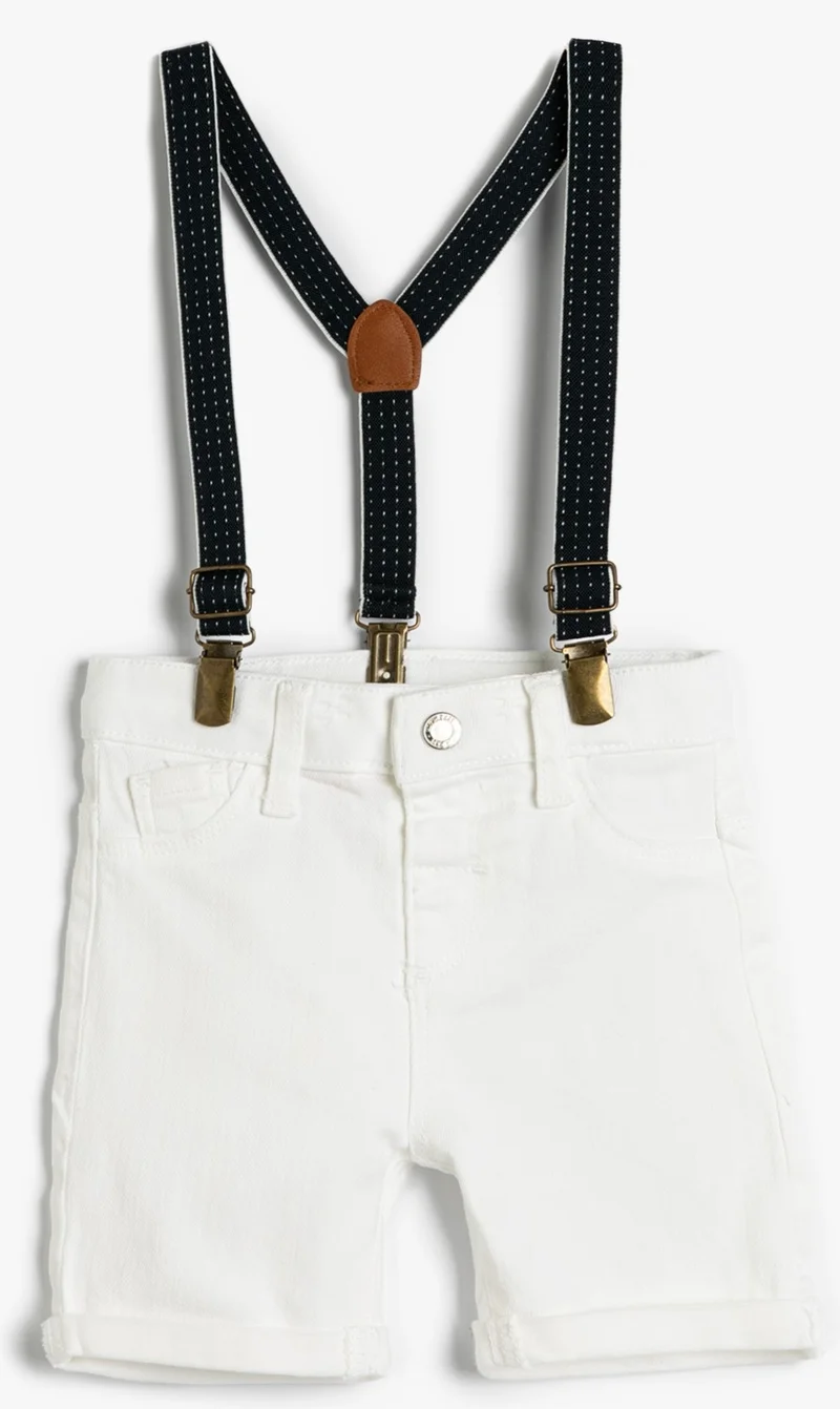 KOTON Denim Shorts with Strap Pockets Cotton Adjustable Elastic Waist