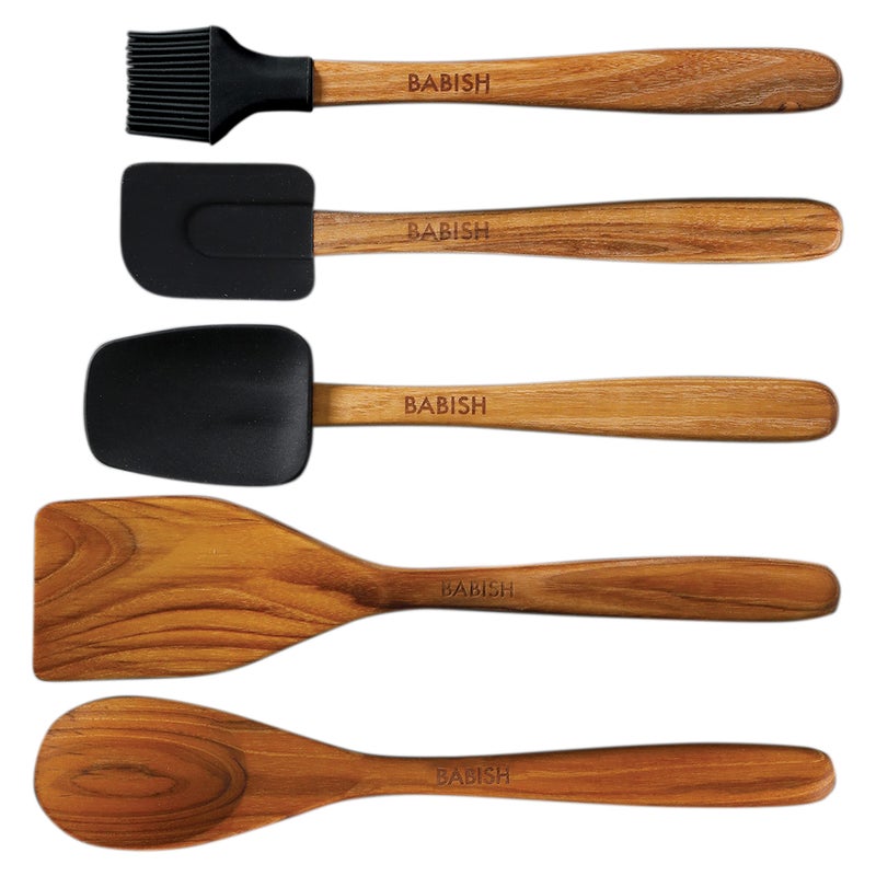 Babish 11 Piece Essential Teak Wood, Silicone, and Stainless Steel Tool Set - Image 4