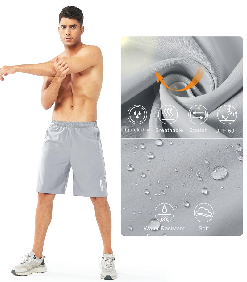 NORTHYARD Men's Athletic Running Shorts Quick Dry Workout Shorts 7"/ 5"/ 9" Lightweight Sports Gym Basketball Tennis Hiking Exercise GREY-9inch L - Image 4