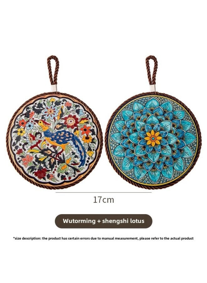 Retro Heat Insulation Pad High Temperature Resistant Casserole Anti-scalding Pad Enamel Pot Cushion Ceramic New Chinese Style Non-slip Dining Table Plate Cushion-color:Wutong's Song + Shengshi Lotus  - Image 1