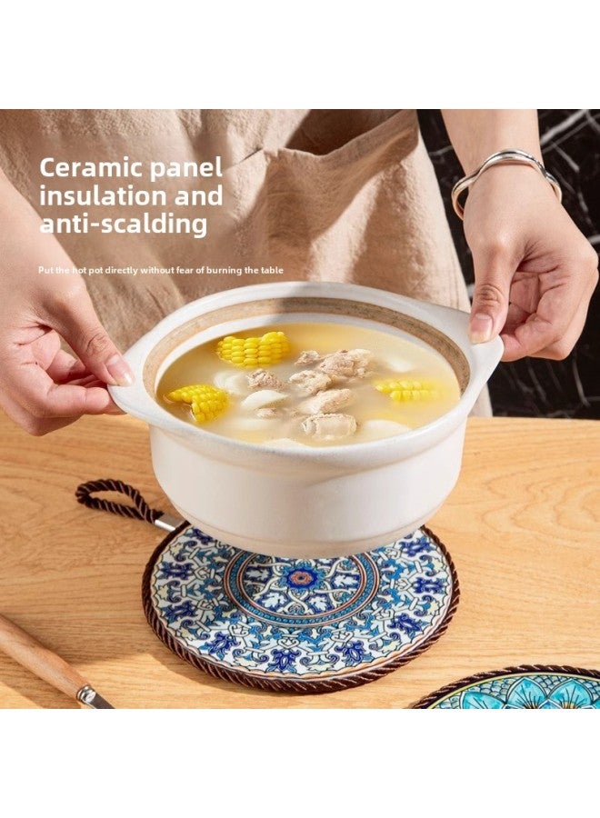 Retro Heat Insulation Pad High Temperature Resistant Casserole Anti-scalding Pad Enamel Pot Cushion Ceramic New Chinese Style Non-slip Dining Table Plate Cushion-color:Wutong's Song + Shengshi Lotus  - Image 3