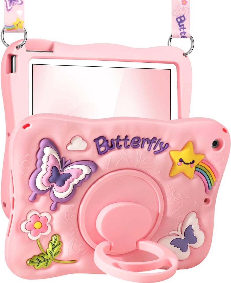 Kidcube for iPad 9th/8th/7th Generation Case 10.2 Inch - for Girls Cute Girly Kawaii 3D Butterfly Design Cover with Rotating Stand & Strap Unique Silicone Teens Women for iPad 9th/8th/7th Gen Case - Image 1