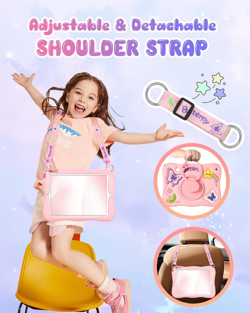 Kidcube for iPad 9th/8th/7th Generation Case 10.2 Inch - for Girls Cute Girly Kawaii 3D Butterfly Design Cover with Rotating Stand & Strap Unique Silicone Teens Women for iPad 9th/8th/7th Gen Case - Image 3