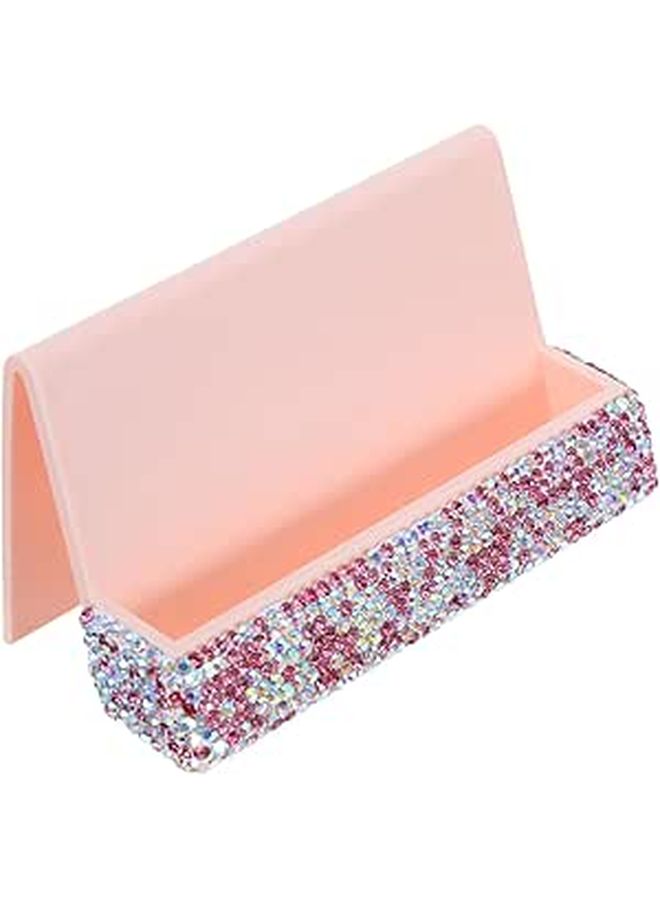 Crystal Rhinestones Vertical Business Card Holder Pink Desktop Card Stand Office Desk Organizer Name Display - Image 1