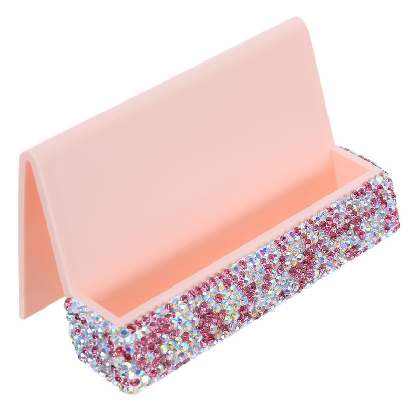 Crystal Rhinestones Vertical Business Card Holder Pink Desktop Card Stand Office Desk Organizer Name Display - Image 2