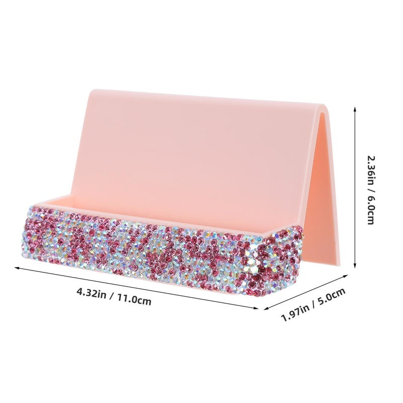 Crystal Rhinestones Vertical Business Card Holder Pink Desktop Card Stand Office Desk Organizer Name Display - Image 3