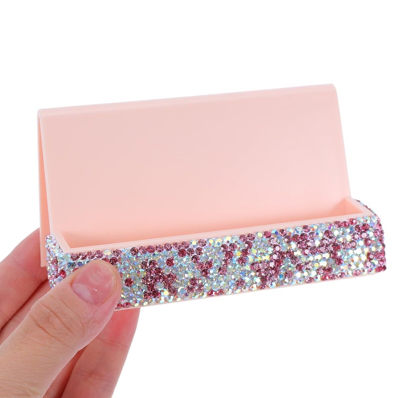 Crystal Rhinestones Vertical Business Card Holder Pink Desktop Card Stand Office Desk Organizer Name Display - Image 5