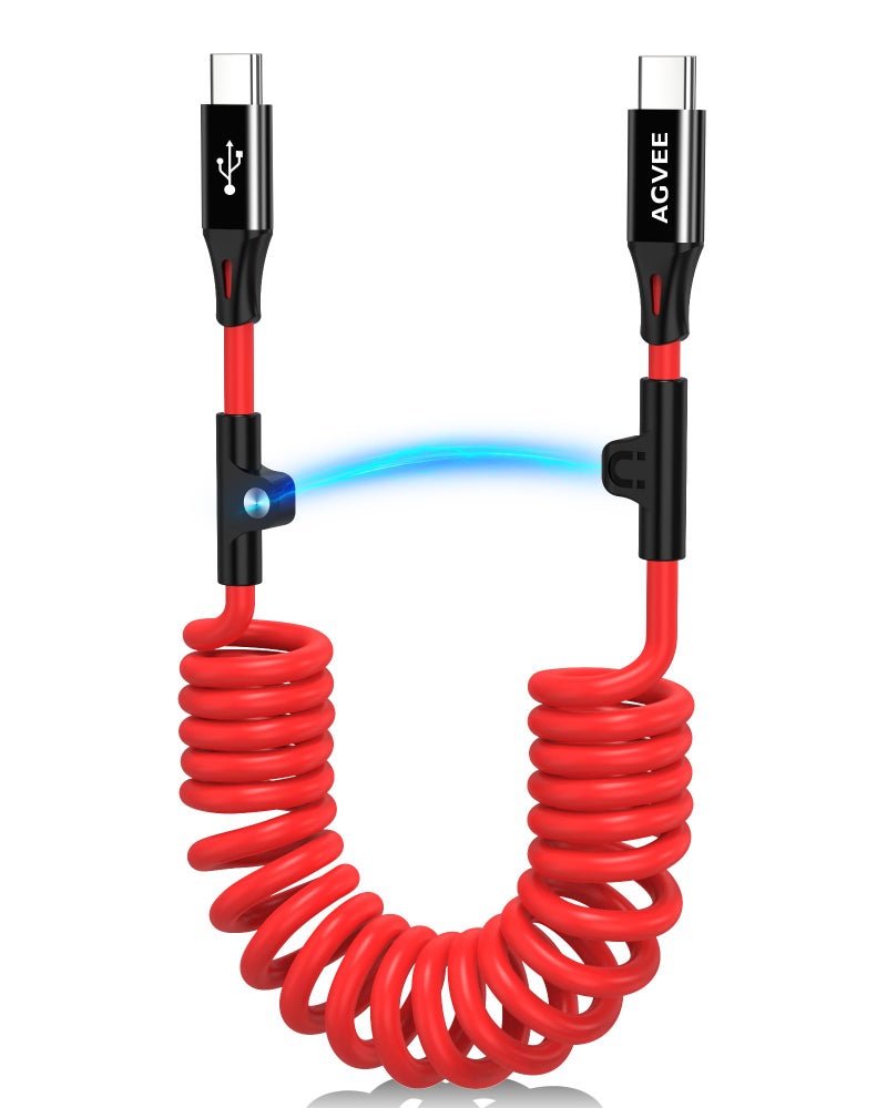 AGVEE 3ft Coiled Short USB-C to USB-C Charging Cable [USB-IF Certified] 60W PD Fast Charger Cord in Car for iPhone 17/16/15 CarPlay, Galaxy S25 S24 S23 S22 S21 S10 S9, Google Pixel, Red - Image 1