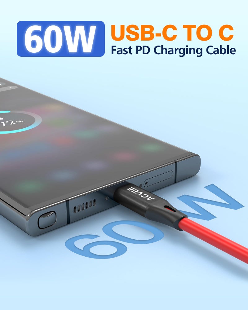 AGVEE 3ft Coiled Short USB-C to USB-C Charging Cable [USB-IF Certified] 60W PD Fast Charger Cord in Car for iPhone 17/16/15 CarPlay, Galaxy S25 S24 S23 S22 S21 S10 S9, Google Pixel, Red - Image 3