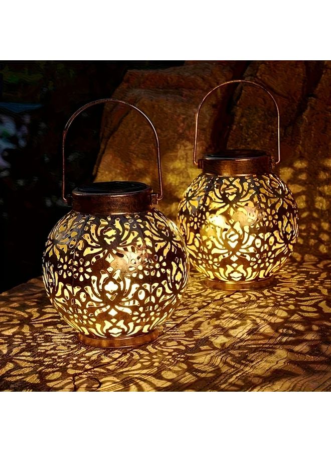 Solar Peony Metal Lantern Black Outdoor Hanging Lamp with Floral Patterns Garden Courtyard Table Decoration - Image 2