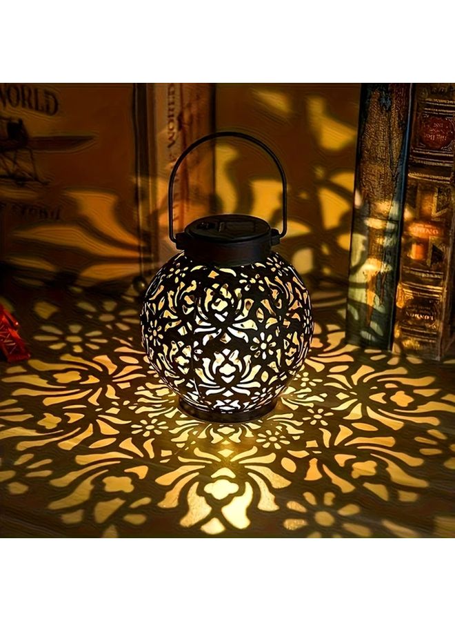 Solar Peony Metal Lantern Black Outdoor Hanging Lamp with Floral Patterns Garden Courtyard Table Decoration - Image 3