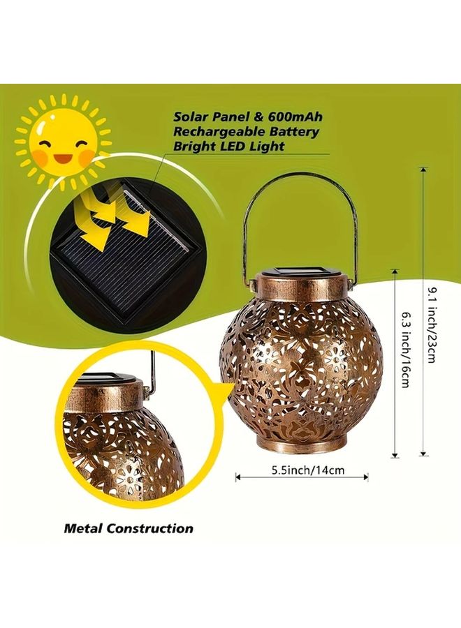 Solar Peony Metal Lantern Black Outdoor Hanging Lamp with Floral Patterns Garden Courtyard Table Decoration - Image 4
