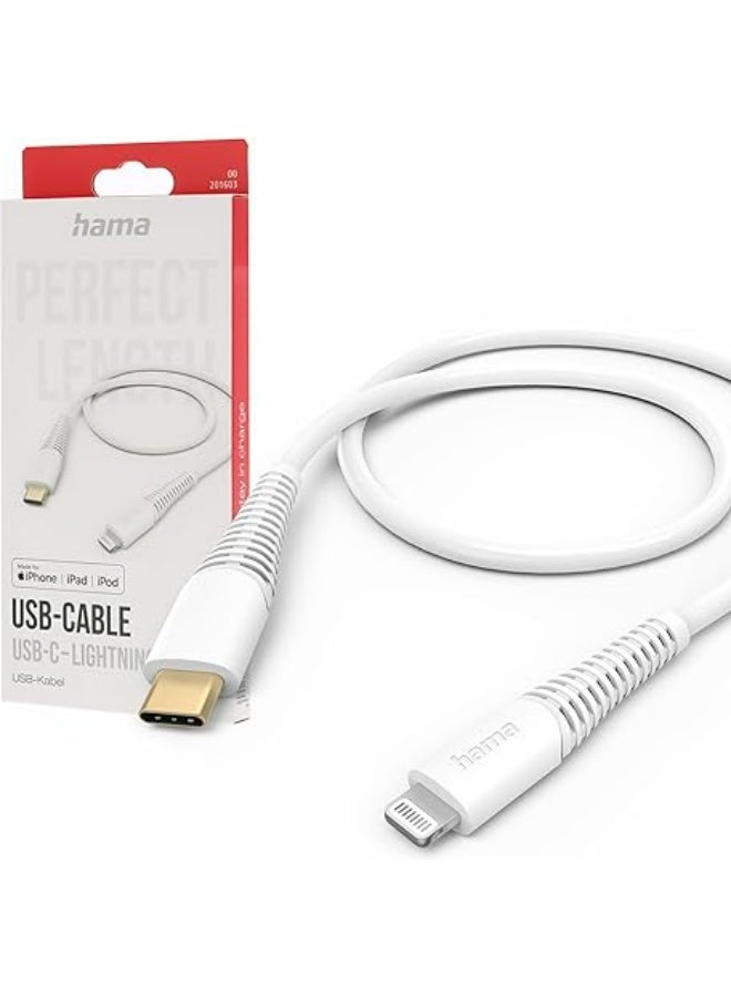 Hama USB C to Lightning Cable 1.5m Fast Charging Cord iPhone 15/14/13/12/11 iPad Pro Data Sync Cable USB-C Charger White High Speed 480Mbps Compatible with Apple Devices