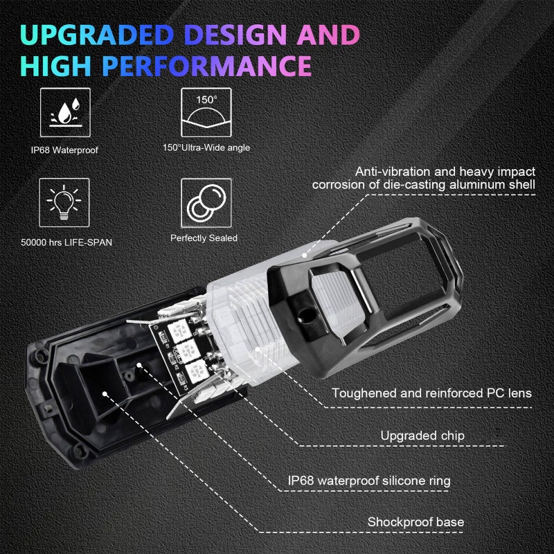 LED Rock Lights: 4pcs Black PVC Shell - App Controlled Multicolor LED Lights for SUVs, ATVs, Trucks, Boats & Golf Carts - Image 4