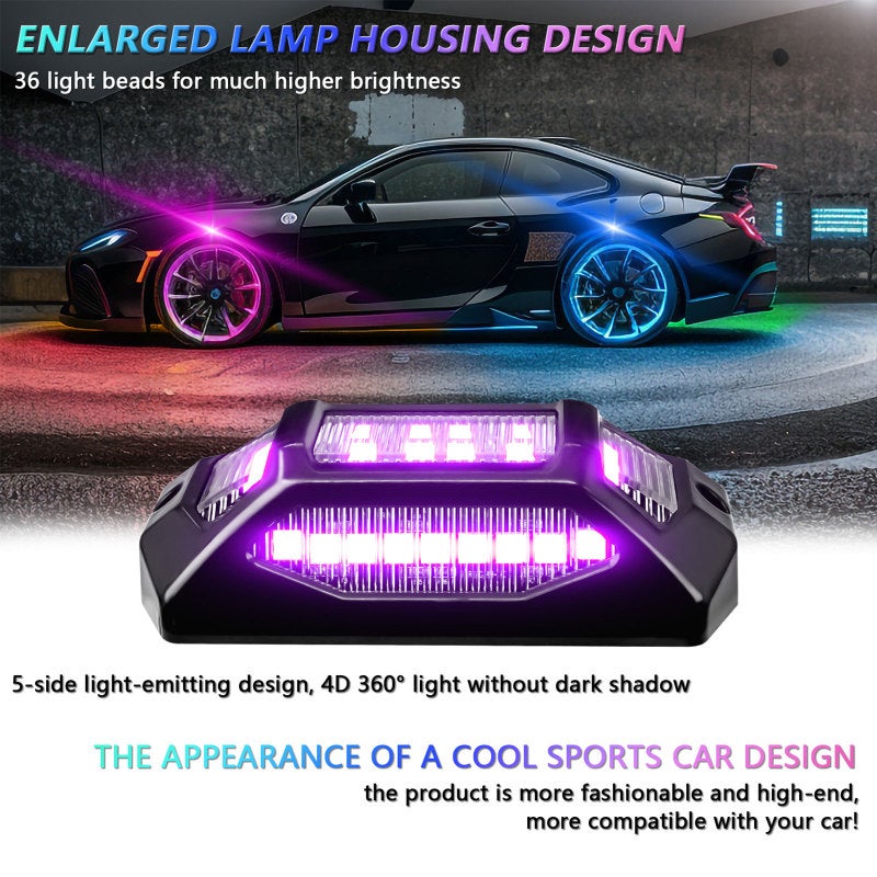 LED Rock Lights: 4pcs Black PVC Shell - App Controlled Multicolor LED Lights for SUVs, ATVs, Trucks, Boats & Golf Carts - Image 3