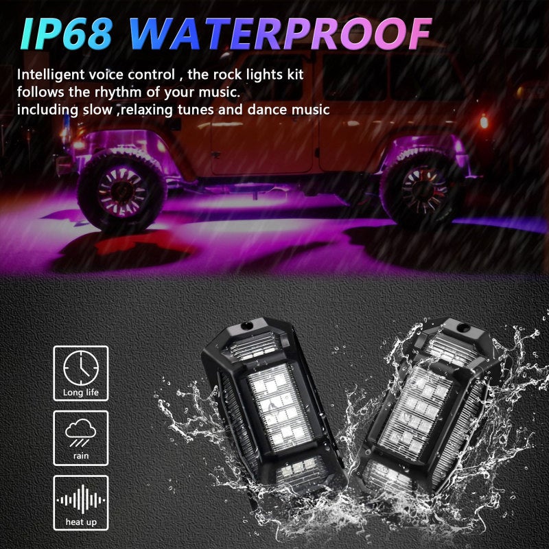 LED Rock Lights: 4pcs Black PVC Shell - App Controlled Multicolor LED Lights for SUVs, ATVs, Trucks, Boats & Golf Carts - Image 5
