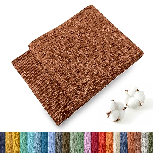 TREELY 100% Cotton Knitted Throw Blanket Couch Cover Blanket(31 x 40 Inches, Brown) - Image 1