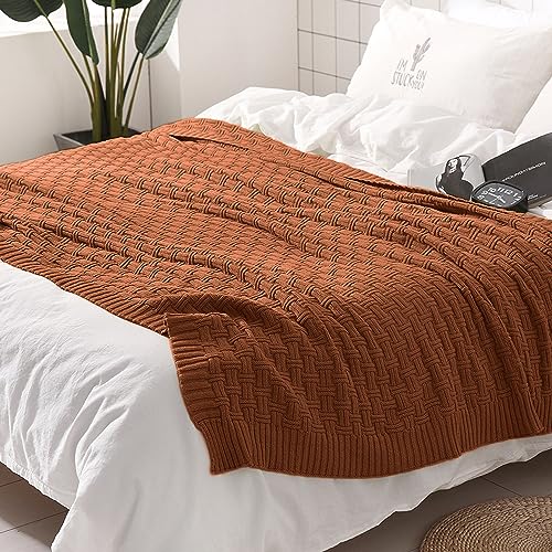TREELY 100% Cotton Knitted Throw Blanket Couch Cover Blanket(31 x 40 Inches, Brown) - Image 4