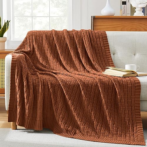TREELY 100% Cotton Knitted Throw Blanket Couch Cover Blanket(31 x 40 Inches, Brown) - Image 2