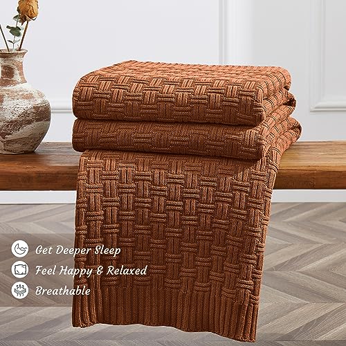 TREELY 100% Cotton Knitted Throw Blanket Couch Cover Blanket(31 x 40 Inches, Brown) - Image 3