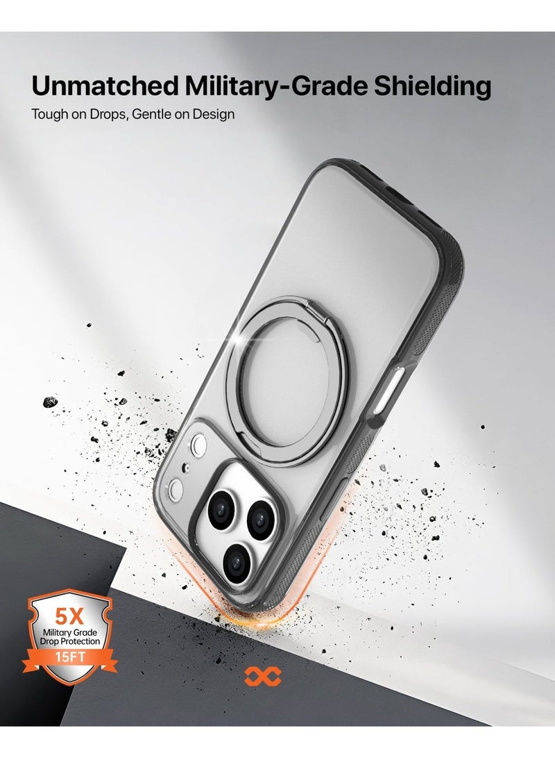 Fuxin iPhone 17 Pro 360° Rotatable Ring Stand Case Pristine Black, MagSafe Compatible, Multi-Angle Viewing, N52 Magnet, Military Grade Drop Protection, Precision Fit, Enhanced Button/Port Access Hands-Viewing, Raised Edge, Sleek & Lightweight, Infinyty  Lite - Image 2