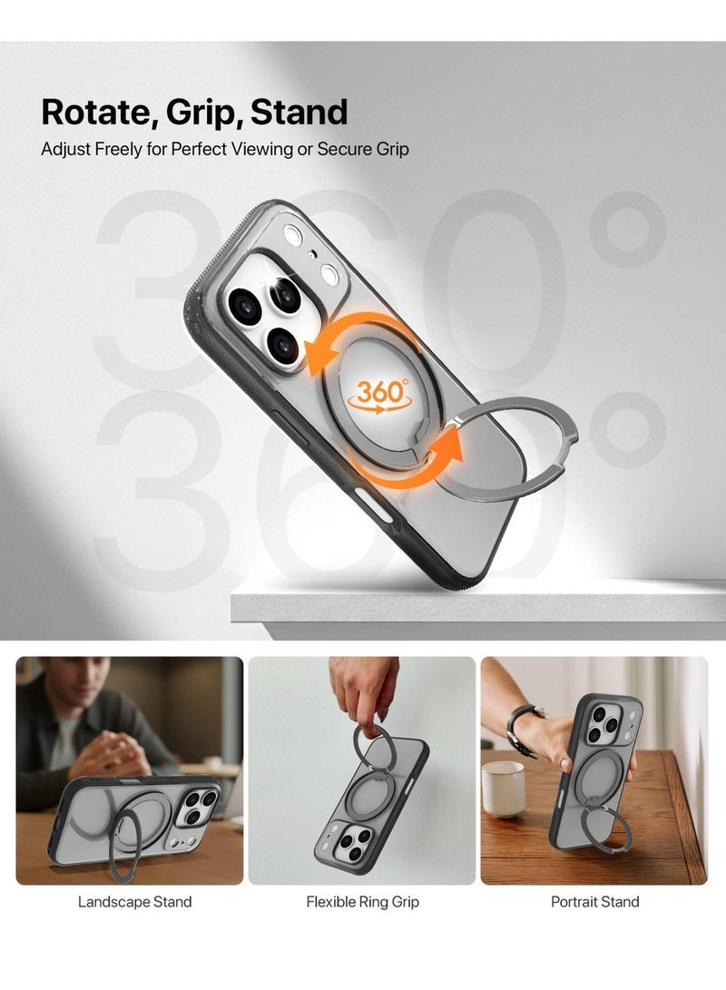 Fuxin iPhone 17 Pro 360° Rotatable Ring Stand Case Pristine Black, MagSafe Compatible, Multi-Angle Viewing, N52 Magnet, Military Grade Drop Protection, Precision Fit, Enhanced Button/Port Access Hands-Viewing, Raised Edge, Sleek & Lightweight, Infinyty  Lite - Image 3