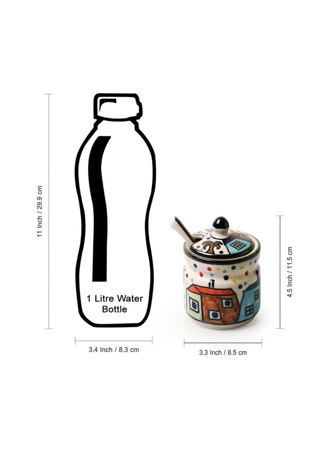 إكسكلوسيف لاين مرطبانات مخلل سيراميكية "هات" مرسومة يدويًا من ExclusiveLane لطاولة الطعام مع ملعقة وغطاء | مجموعة مرطبانات مخلل لتخزين حاويات المطبخ، حامل مخلل، مجموعة حاويات مخلل لتخزين المطبخ، مرطبان آشار - Image 5