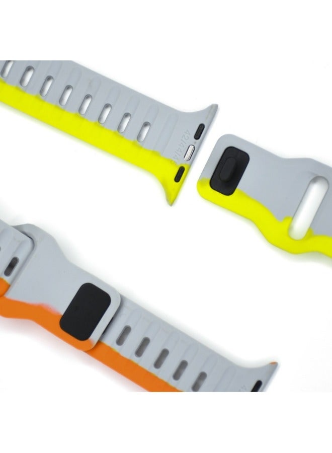 Sporty Silicone Apple Watch Band With Colorful Diamond Frame Suitable For All Models Of Apple Watch By Boligao-Color:38/40/41mm Light Gray Fluorescent Green - Image 5
