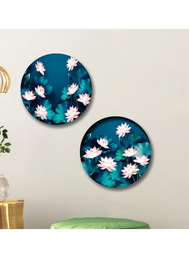 SAF SAF paintings Round Shape Lotus Flower MDF Wall Painting for Living Room 12X12 inch LRB28-L2  - Image 1