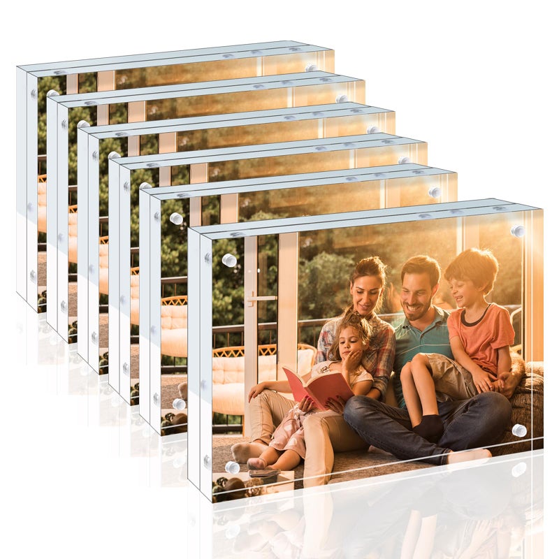 Egofine 4x6 Acrylic Frames 6 Pack  20mm Thicker Frameless Clear Picture Frames  Double Sided Magnetic Picture Frames  Free Standing Desktop Display - Image 1