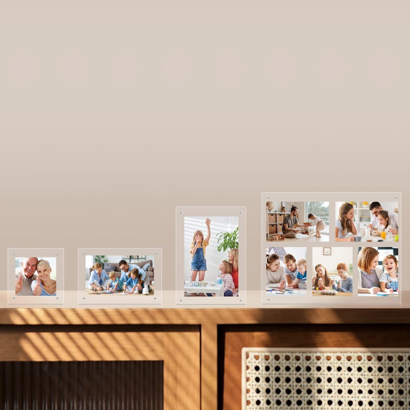 Egofine 4x6 Acrylic Frames 6 Pack  20mm Thicker Frameless Clear Picture Frames  Double Sided Magnetic Picture Frames  Free Standing Desktop Display - Image 5