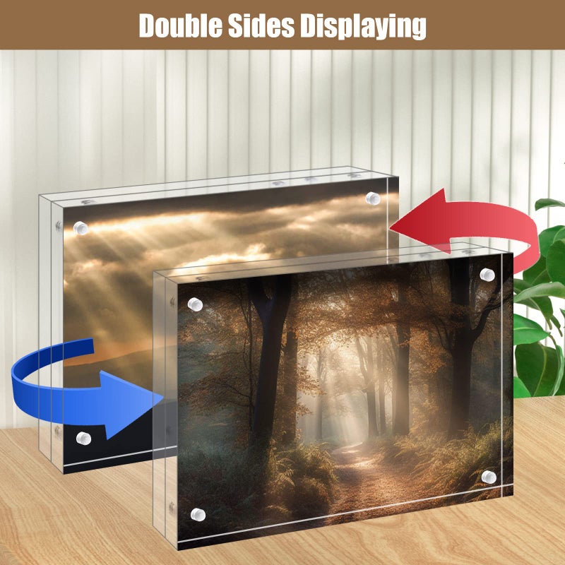 Egofine 4x6 Acrylic Frames 6 Pack  20mm Thicker Frameless Clear Picture Frames  Double Sided Magnetic Picture Frames  Free Standing Desktop Display - Image 4