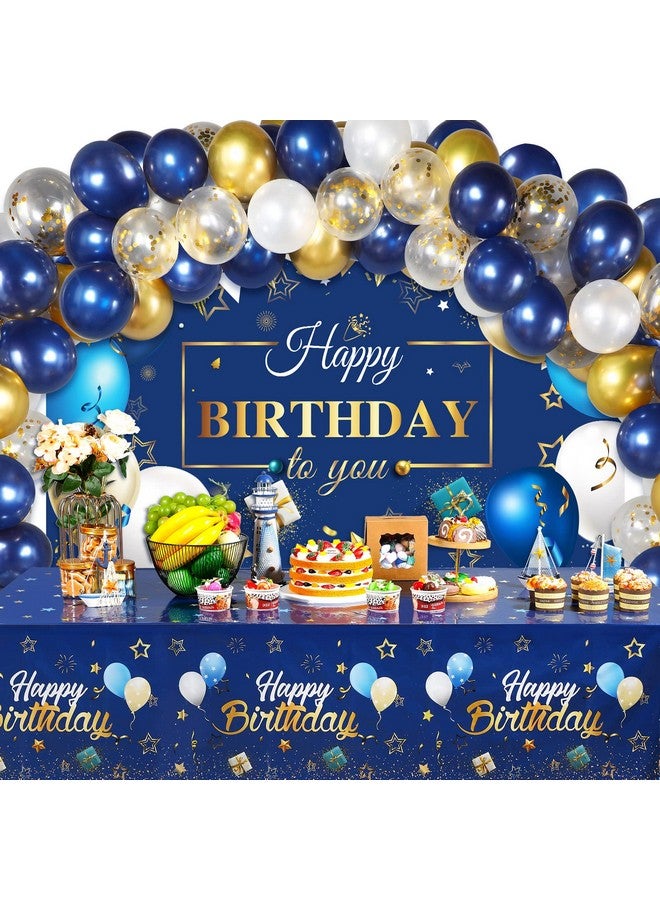 موكيرين الأزرق الداكن حفلة عيد ميلاد زينة الأزرق بالونات النثار عدة عيد ميلاد سعيد التصوير خلفية راية مفارش المائدة للبنين الفتيات الرجال النساء عيد ميلاد لوازم الديكور (الأزرق الداكن والذهبي) - Image 1