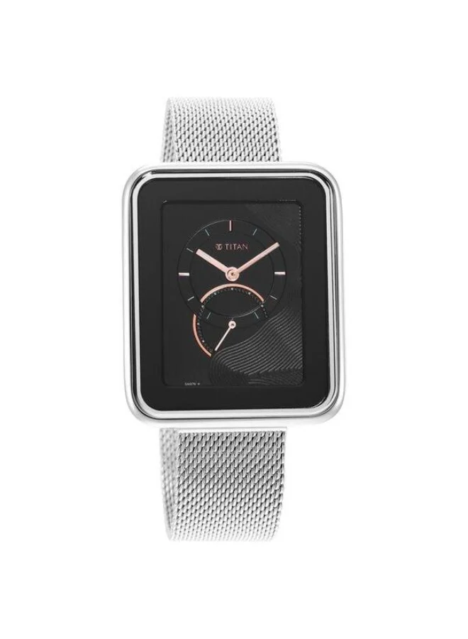 TITAN Wander Quartz Analog Black Dial Silver Stainless Steel Strap Watch for Women - 2676SM01