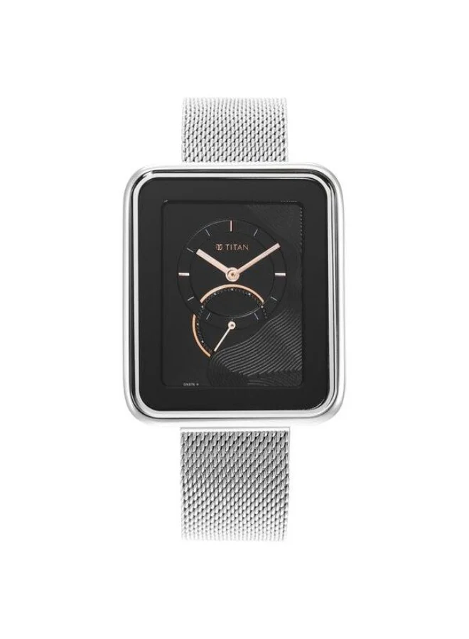 TITAN Wander Quartz Analog Black Dial Silver Stainless Steel Strap Watch for Women - 2676SM01