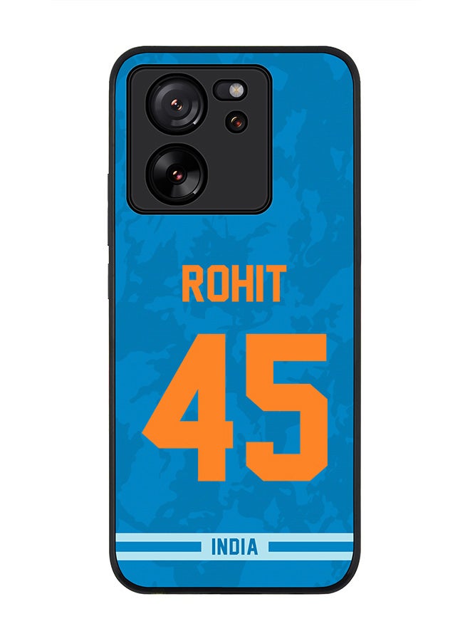 Stylizedd Rugged Black Edge case for Xiaomi 13T / Xiaomi 13T Pro, Slim fit Soft Flexible Rubber Edges Anti Drop Cover - Team India Rohit Sharma, Jersey No 45 - Image 1