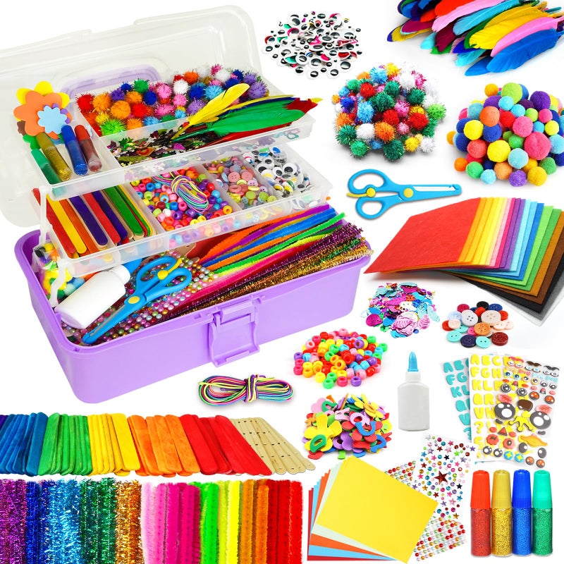 FUNZBO Arts and Crafts Supplies for Kids Toddler Crafts Kits with Glue Stick Pipe Cleaners Construction Paper Pom Poms Googly Eyes Crafts for Kids Ages 48 Birathday Gifts for Girls - Image 2