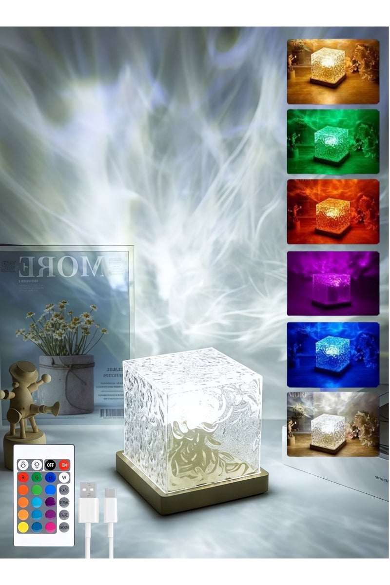 Lesha 16 Colors Water Ripple Night Light, Romantic Table Lamp Gift Starry Sky Projection Light, Creative Bedside Atmosphere Lamp with Remote for Bedrooms, Games, Birthdays, Festivals - Image 1