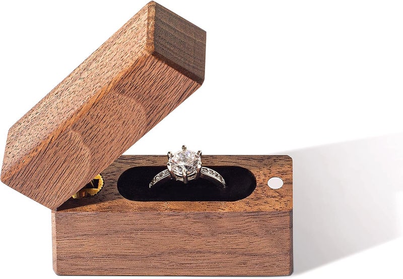 Wislist Wooden Engagement Ring Box Small Slim Flat Ring Case for Proposal,Wedding (Walnut Wood) - Image 4