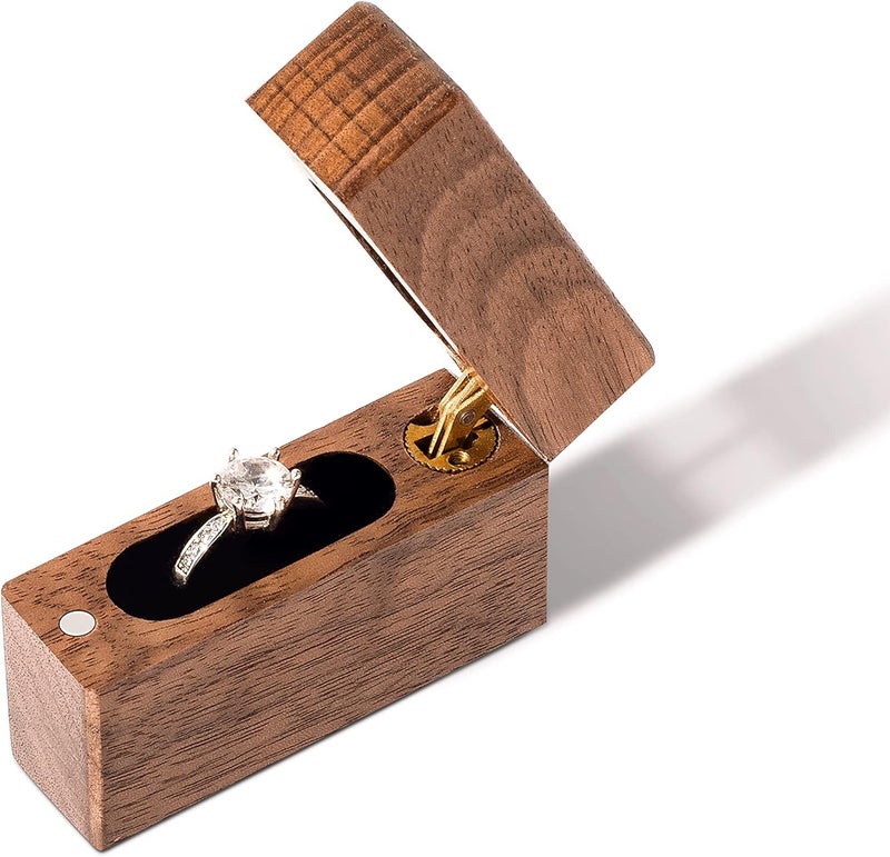 Wislist Wooden Engagement Ring Box Small Slim Flat Ring Case for Proposal,Wedding (Walnut Wood) - Image 5