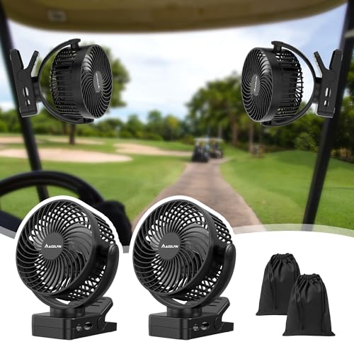 MAGOLFIN 2Pack Magnetic Clip on Fan for Golf Cart 12000mAH Battery Operated Portable Fan with 3 Speeds LED Lantern Magnetic Base Suitable for EZGO Club Car Yamaha Golf Cart Cruise Ship Accessories - Image 1