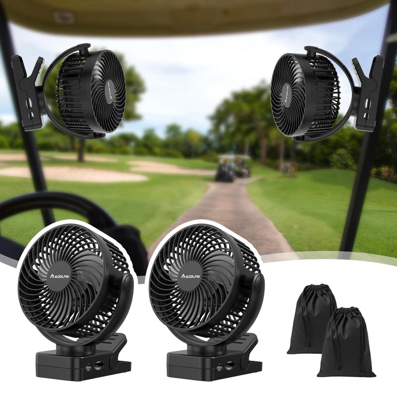 MAGOLFIN 2Pack Magnetic Clip on Fan for Golf Cart 12000mAH Battery Operated Portable Fan with 3 Speeds LED Lantern Magnetic Base Suitable for EZGO Club Car Yamaha Golf Cart Cruise Ship Accessories - Image 2