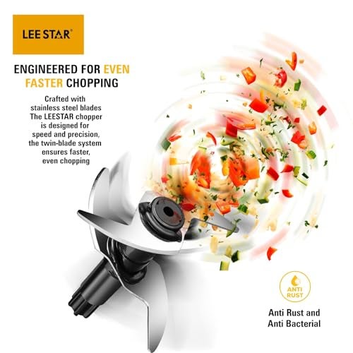 Lee Star electric Chopper with Stainless Steel Housing, Multi Skill Chopping Blade, Whisking Blade, Pure Copper Motor, 250 watts, Bowl Capacity 700 ml, Chop, Mince, Puree, Dice, Whisk,LE-801 - Image 4