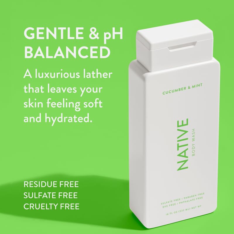 Native Body Wash Contains Naturally Derived Ingredients | For Women & Men, Sulfate, Paraben, & Dye Free Leaving Skin Soft and Hydrated | Cucumber & Mint 18 oz - 2 Pk - Image 2