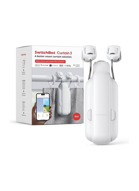 Rod 3 Smart Automatic Curtain Opener - Bluetooth Remote Control with App, Upgraded High-Performance Motor