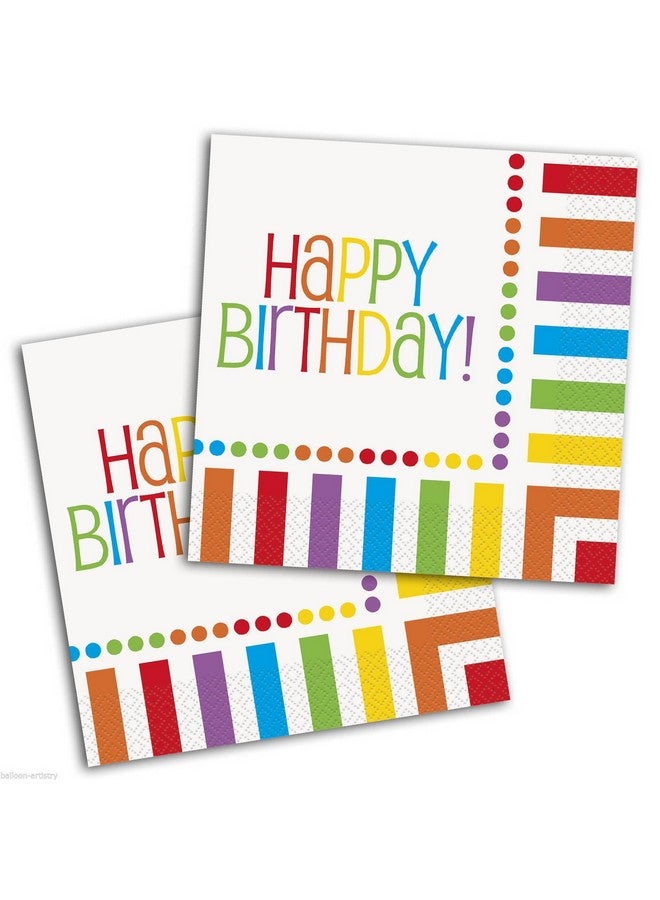 Unique Rainbow Birthday Luncheon Paper Napkins 6.5" X 6.5" Multicolor 16 Count (Pack Of 1) - Image 3