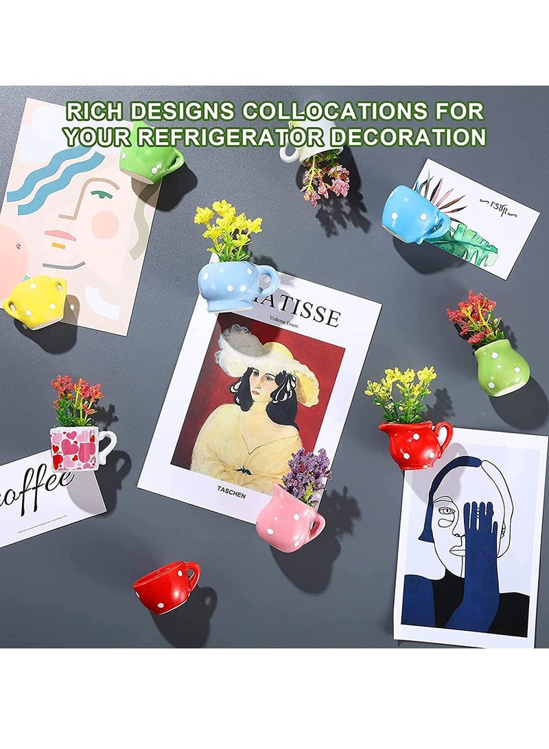 Zikra Fridge Magnet Mini Artificial Plants Decorative Magnets Ceramic Glass Vase Flower Magnets Cute Magnets for Whiteboard Ceramic Refrigerator Magnets Magnetic Stickers for Fridge Locker Decors 10 Pieces - Image 2